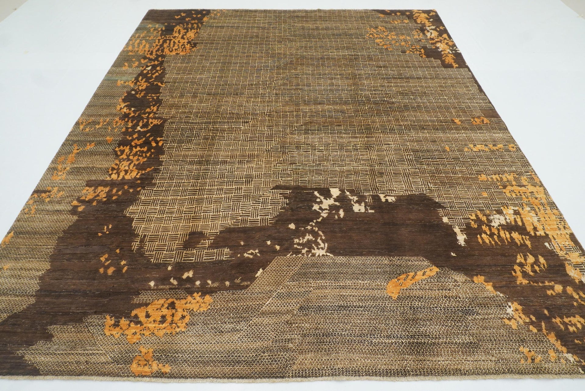 8x10 Brown Afghan Hand Knotted Wool Modern Rug - Yildiz Rugs