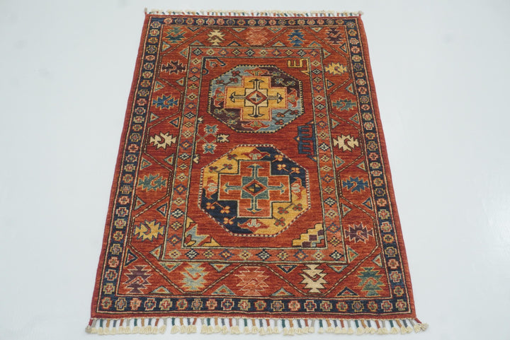 3x4 Red Ersari Hand Knotted Afghan Oriental Rug - Yildiz Rugs
