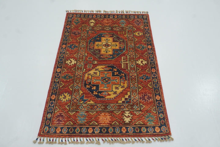 3x4 Red Ersari Hand Knotted Afghan Oriental Rug - Yildiz Rugs