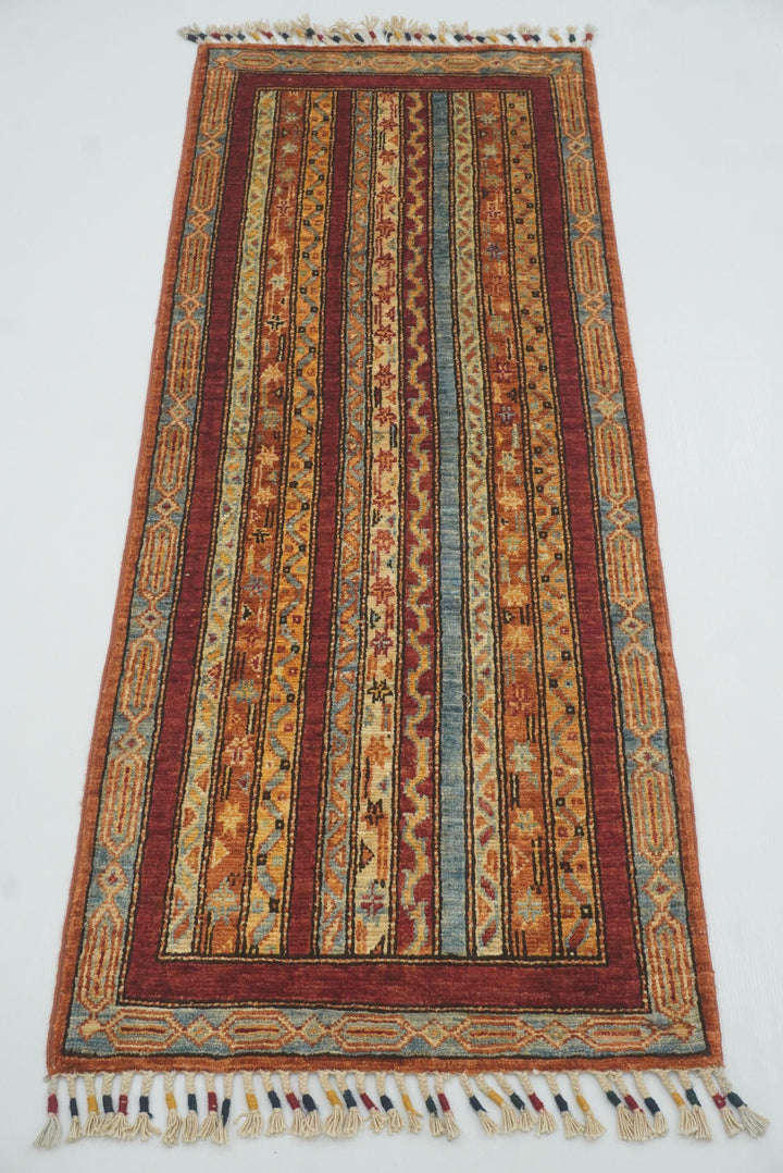 2x5 Red Shaal Turkish Hand knotted Runner Rug - Yildiz Rugs