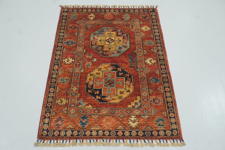 3x4 Red Ersari Hand Knotted Afghan Oriental Rug - Yildiz Rugs