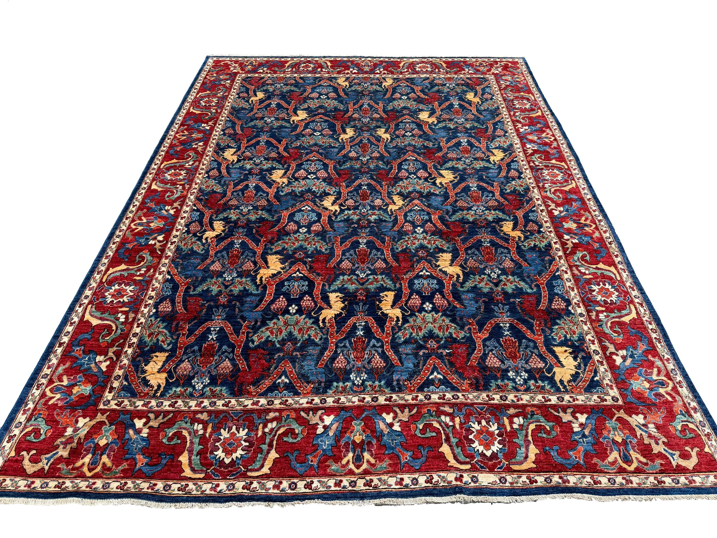 9x12 Lion Gabbeh Navy Blue Qashqai Afghan Hand Knotted Rug - Yildiz Rugs