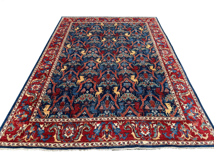 9x12 Lion Gabbeh Navy Blue Qashqai Afghan Hand Knotted Rug - Yildiz Rugs