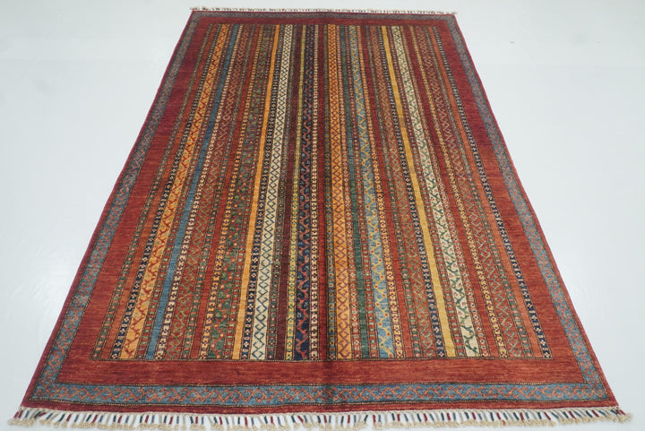 6x8 Red Turkish Style Handmade Afghan wool Rug - Yildiz Rugs