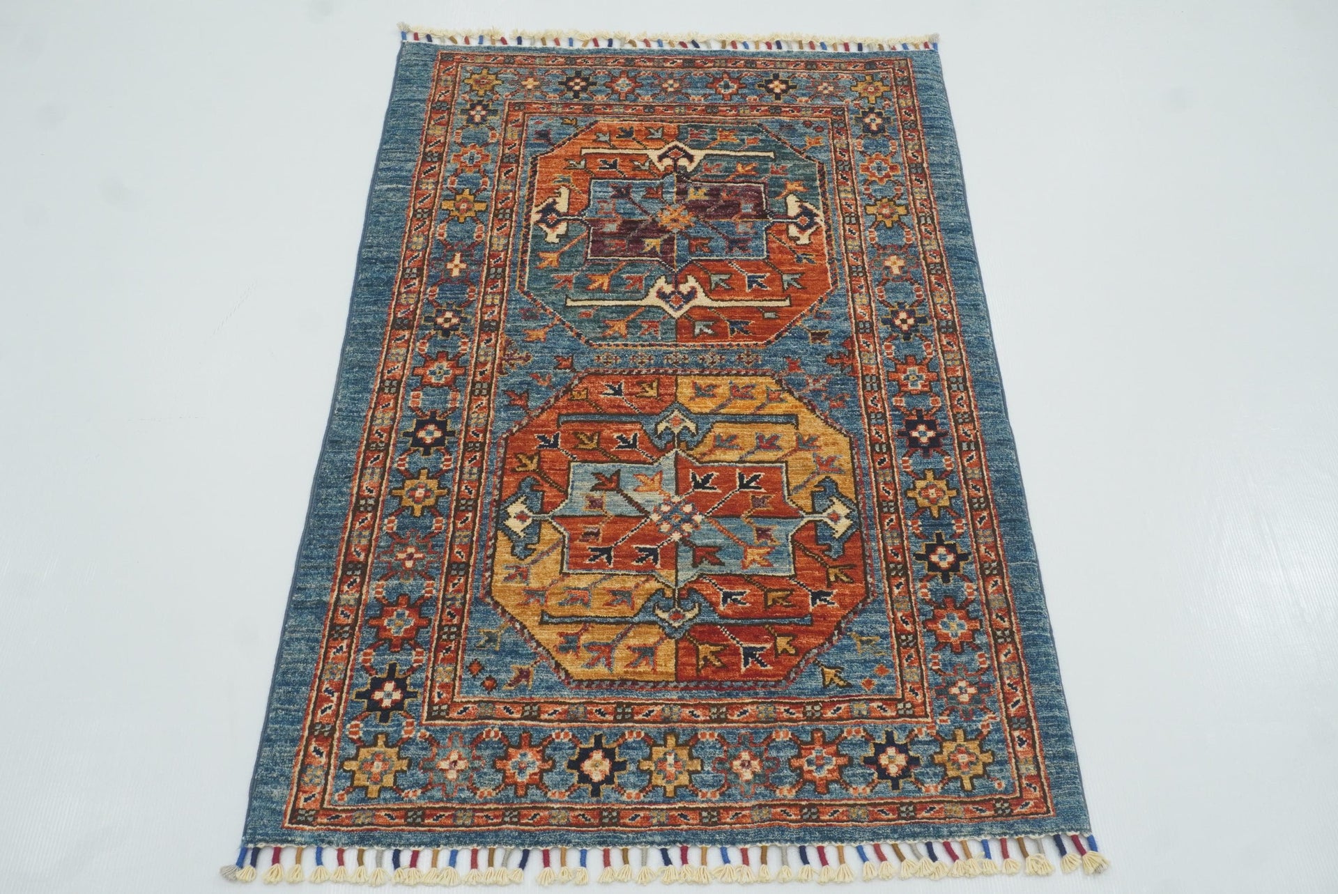 3x5 Blue Afghan Ersari Hand-Knotted Oriental Rug - Yildiz Rugs