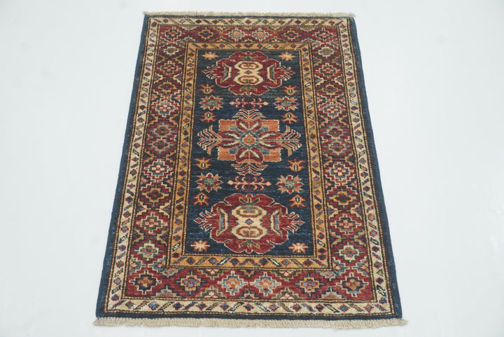 2x3 Navy Blue Kazak Hand-Knotted Afghan Wool Rug - Yildiz Rugs
