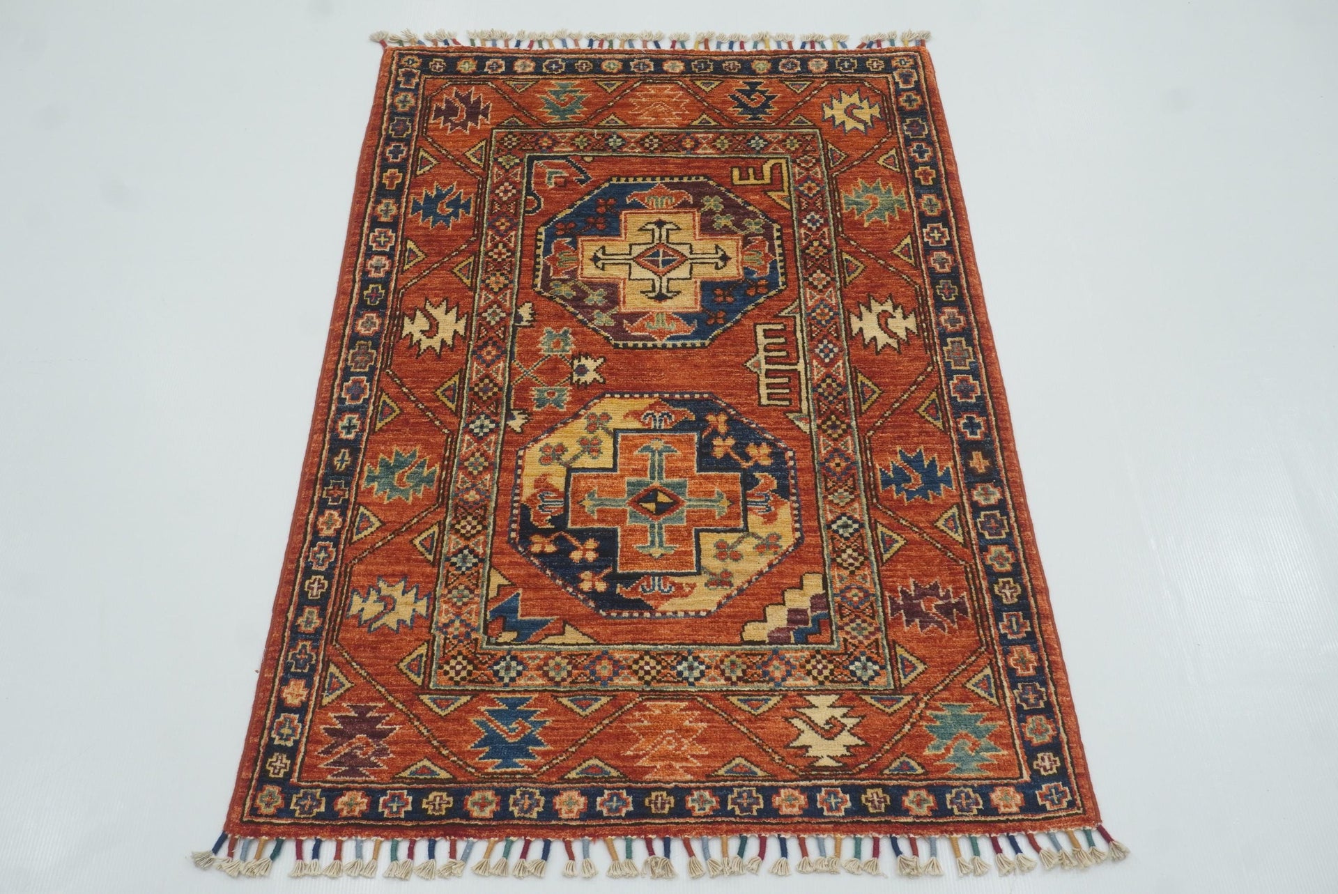 3x4 Red Ersari Hand Knotted Afghan Wool Oriental Rug - Yildiz Rugs