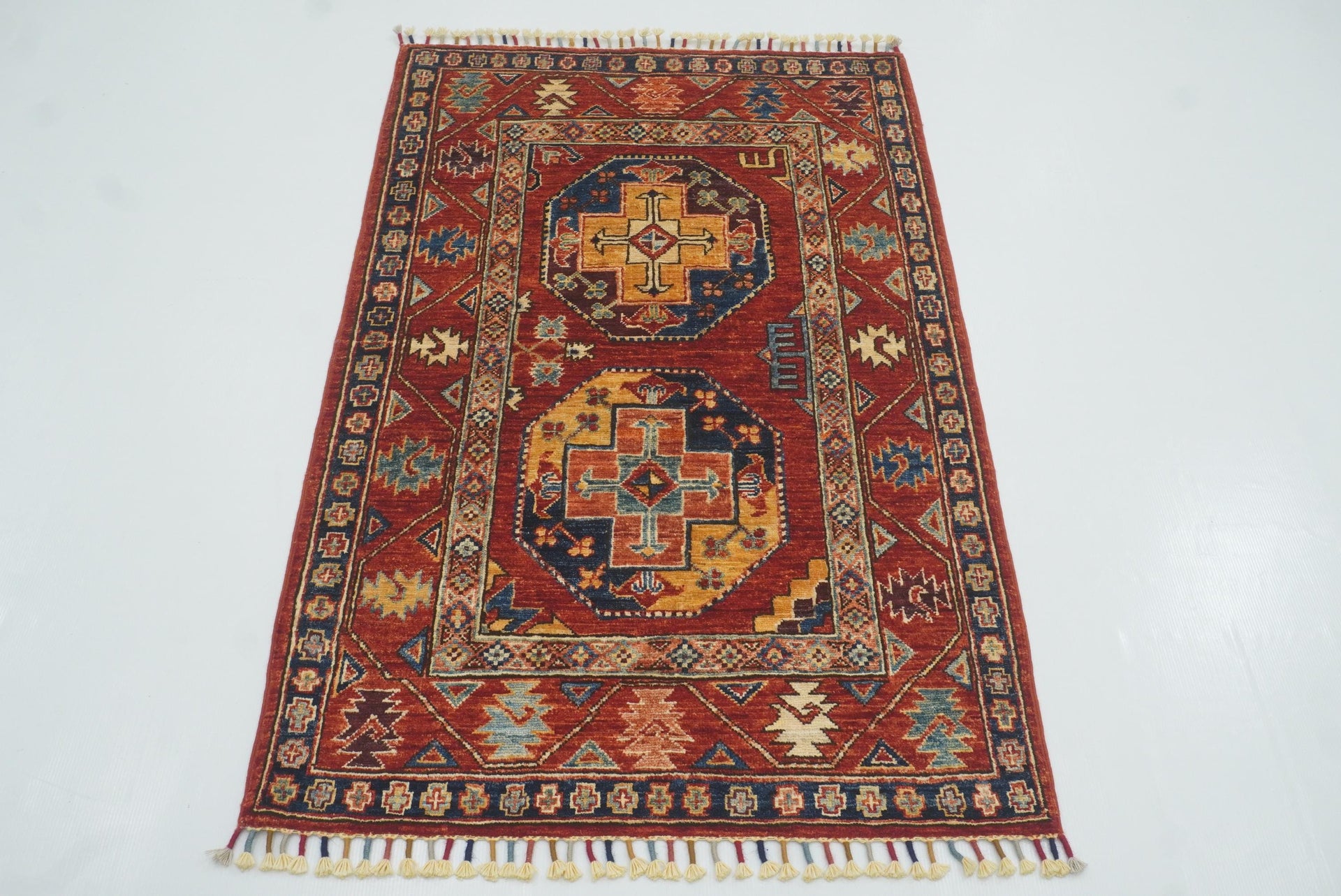 2'10"x4'6" Red Ersari Hand Knotted Afghan Wool Oriental Rug - Yildiz Rugs