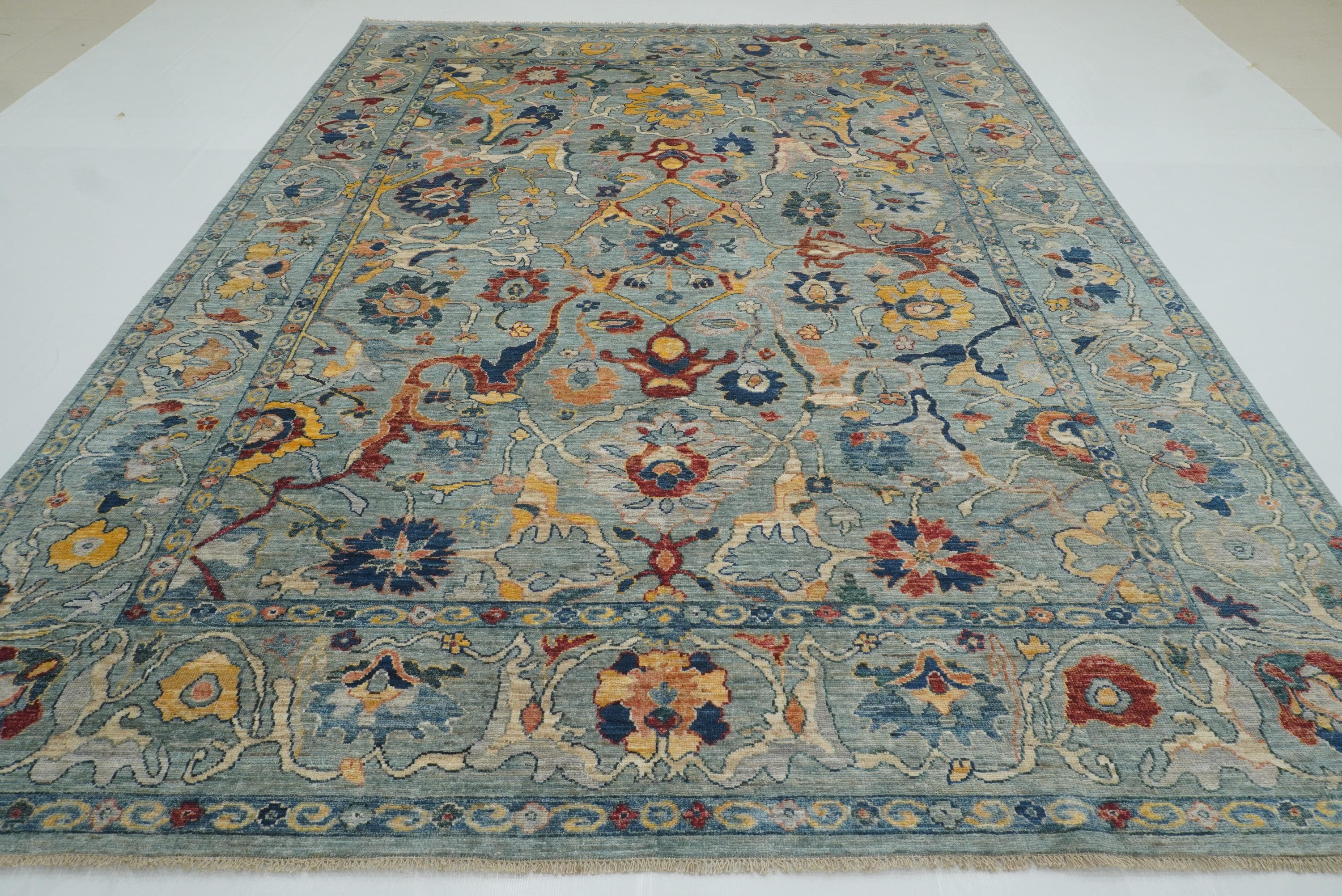 9x12 Oushak Light Blue Hand knotted Wool Rug - Yildiz Rugs