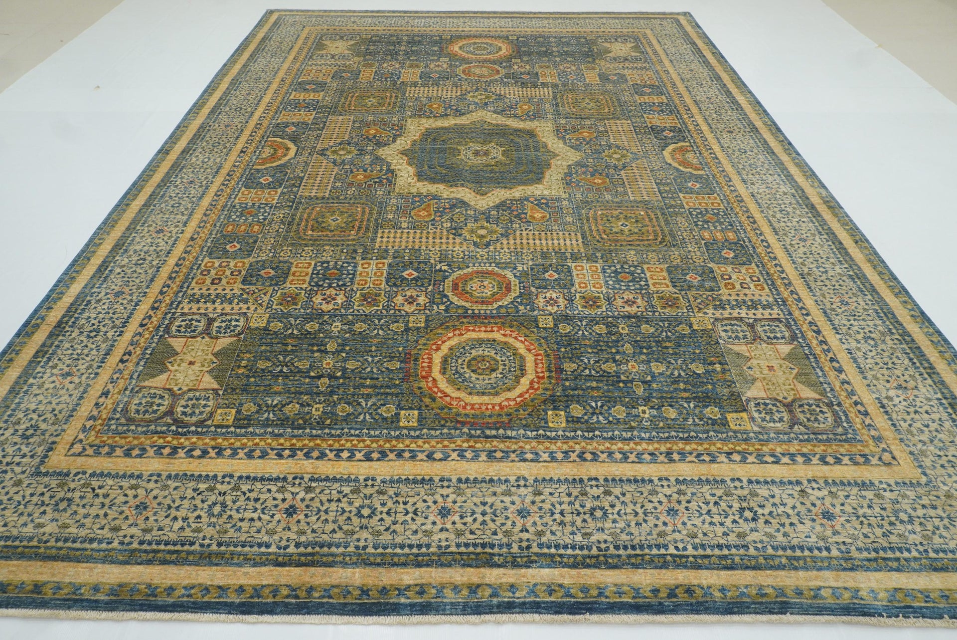 9x12 Blue Mamluk Turkish Style Hand-Knotted Wool Rug - Yildiz Rugs