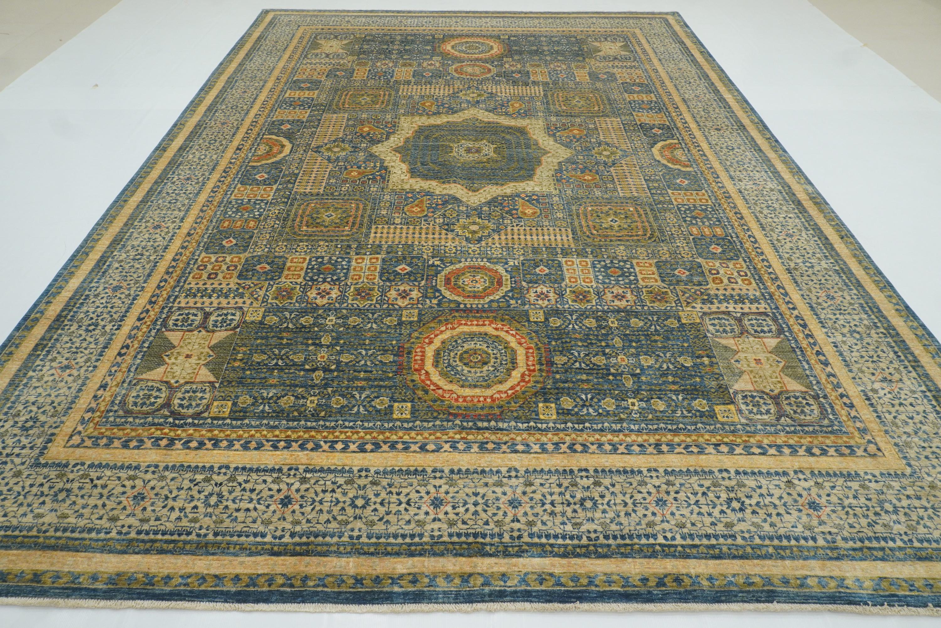 9x12 Blue Mamluk Turkish Style Hand-Knotted Wool Rug - Yildiz Rugs