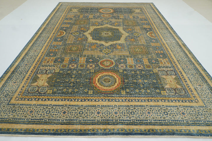 9x12 Blue Mamluk Turkish Style Hand-Knotted Wool Rug - Yildiz Rugs