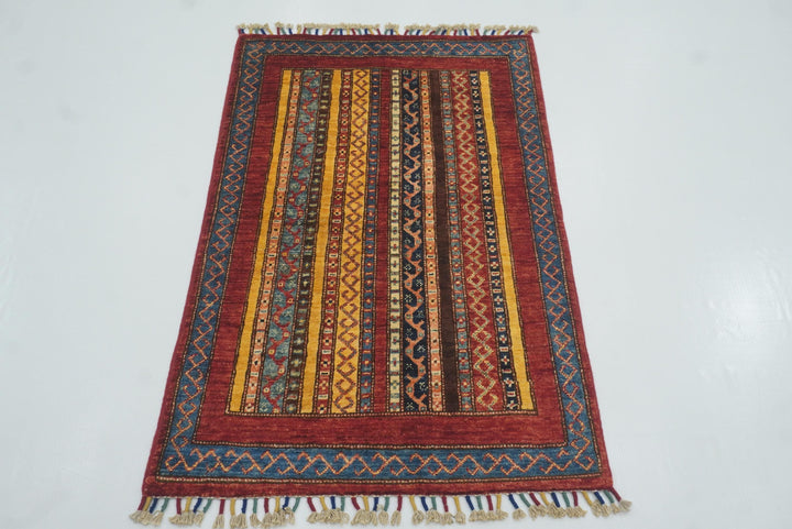 3x4 Red Turkish Style Hand knotted Wool Rug - Yildiz Rugs