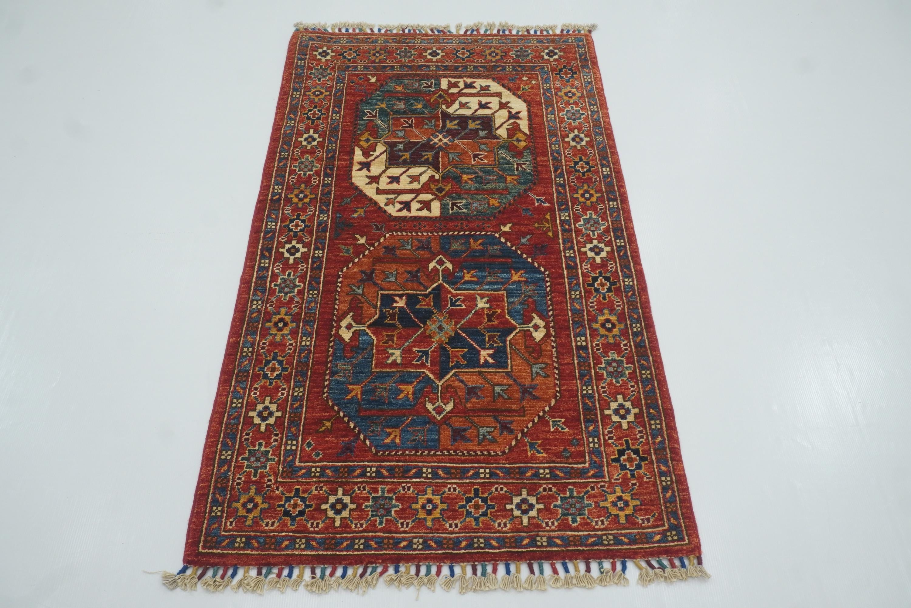 2'7"x4'6" Red Ersari Hand Knotted Afghan Wool Oriental Rug - Yildiz Rugs