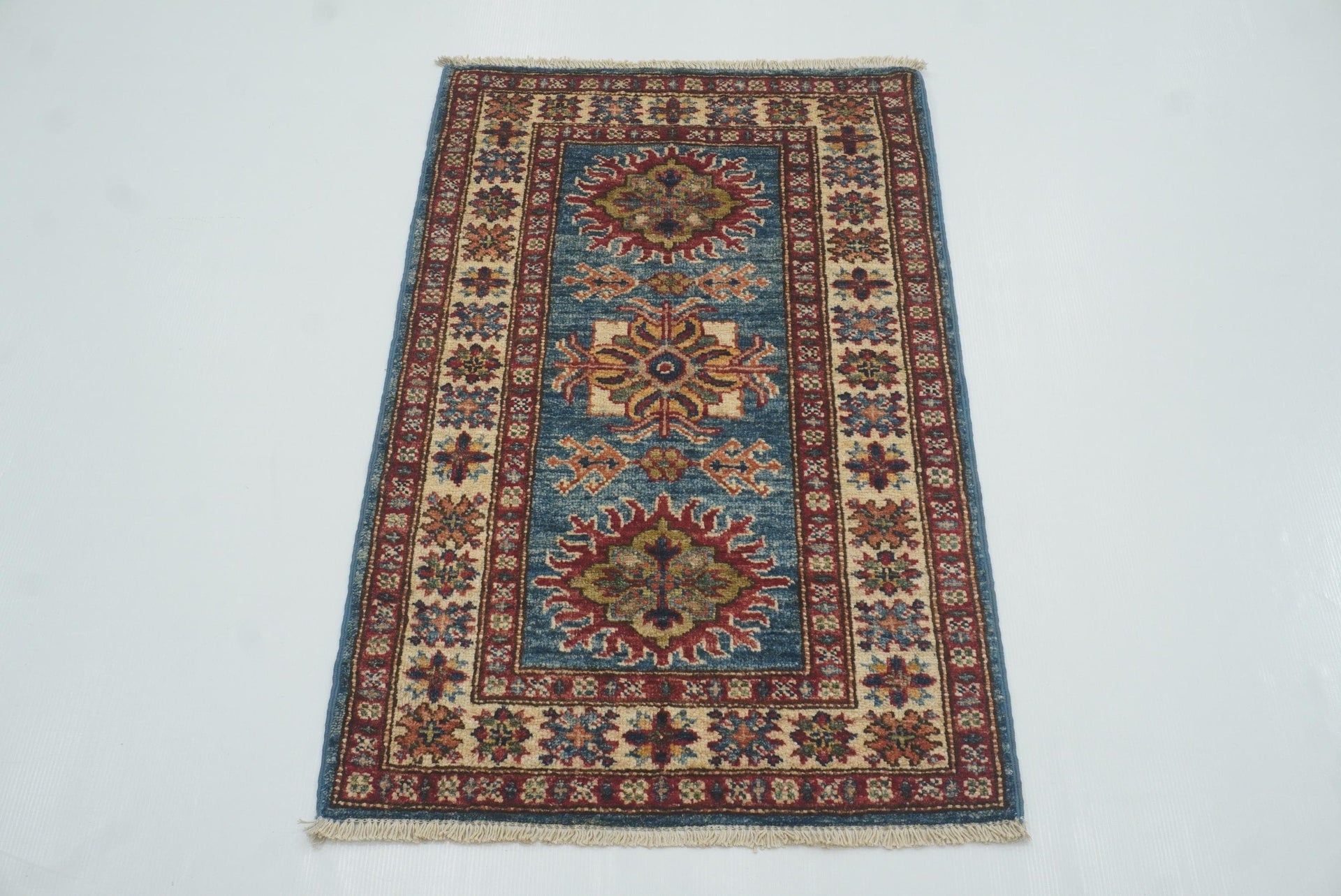 2x3 Blue Kazak Hand-Knotted Afghan Rug