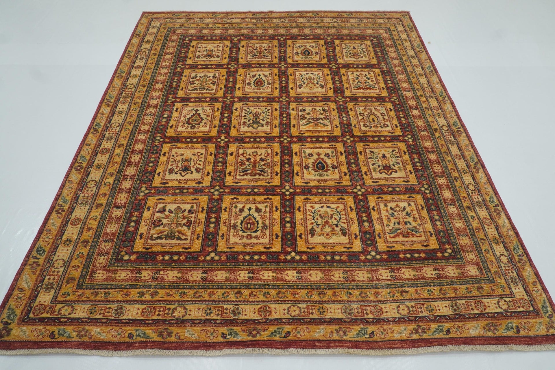 7x8 Beige Bakhtiar Afghan Hand-Knotted Oriental Rug - Yildiz Rugs