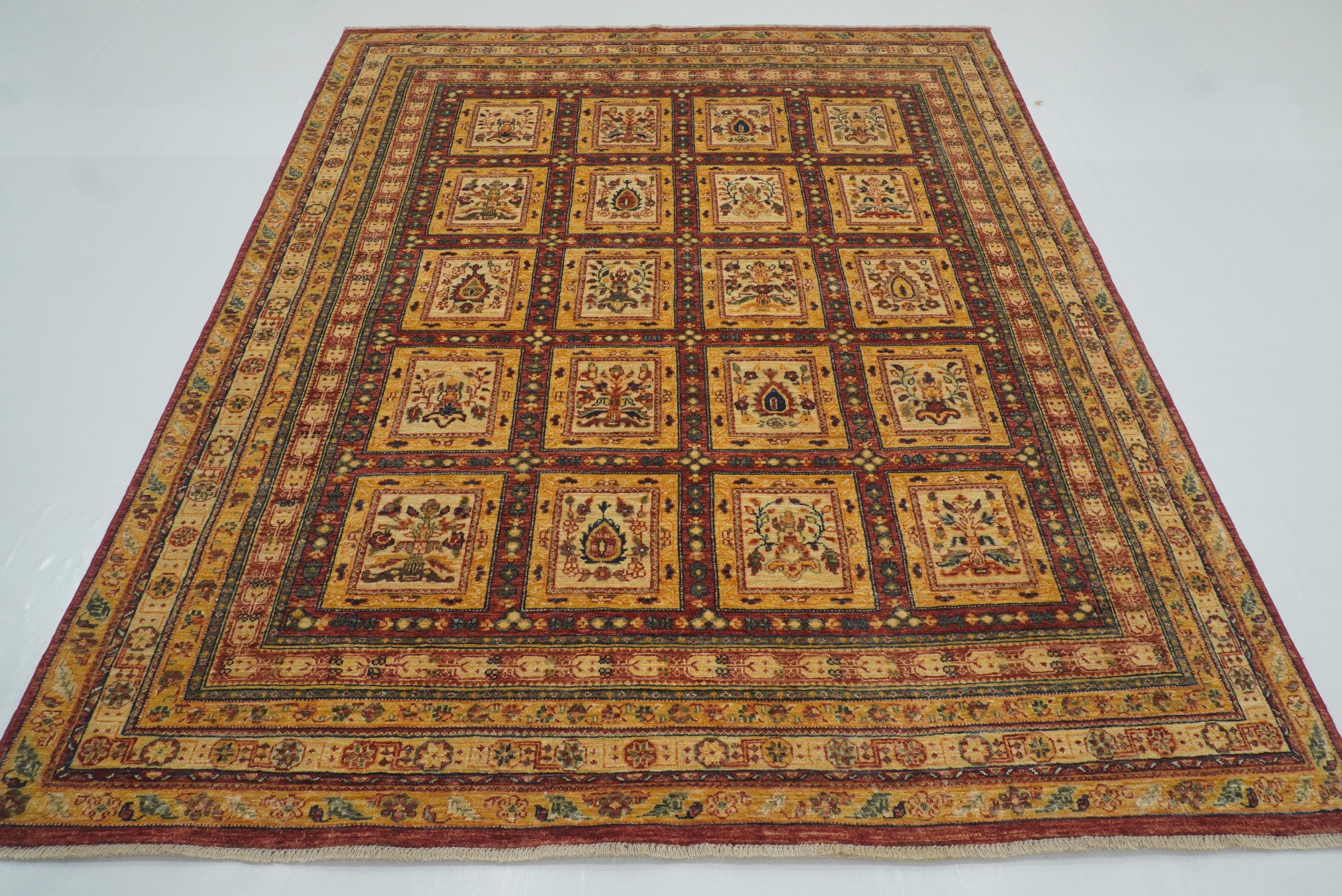 7x8 Beige Bakhtiar Afghan Hand-Knotted Oriental Rug - Yildiz Rugs