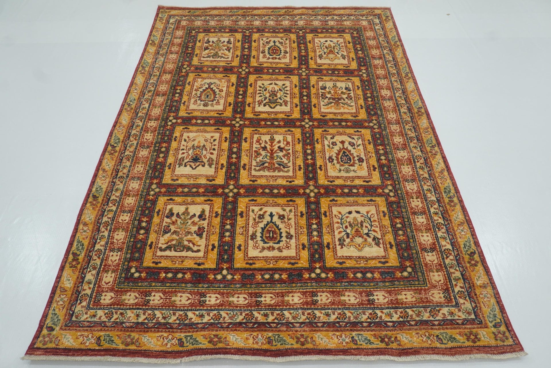 5x7 Beige Bakhtiar Afghan Hand-Knotted Oriental Rug - Yildiz Rugs