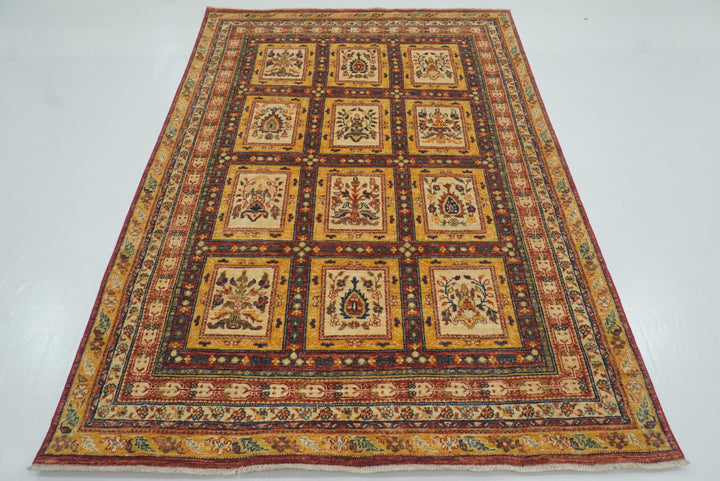 5x7 Beige Bakhtiar Afghan Hand-Knotted Oriental Rug - Yildiz Rugs
