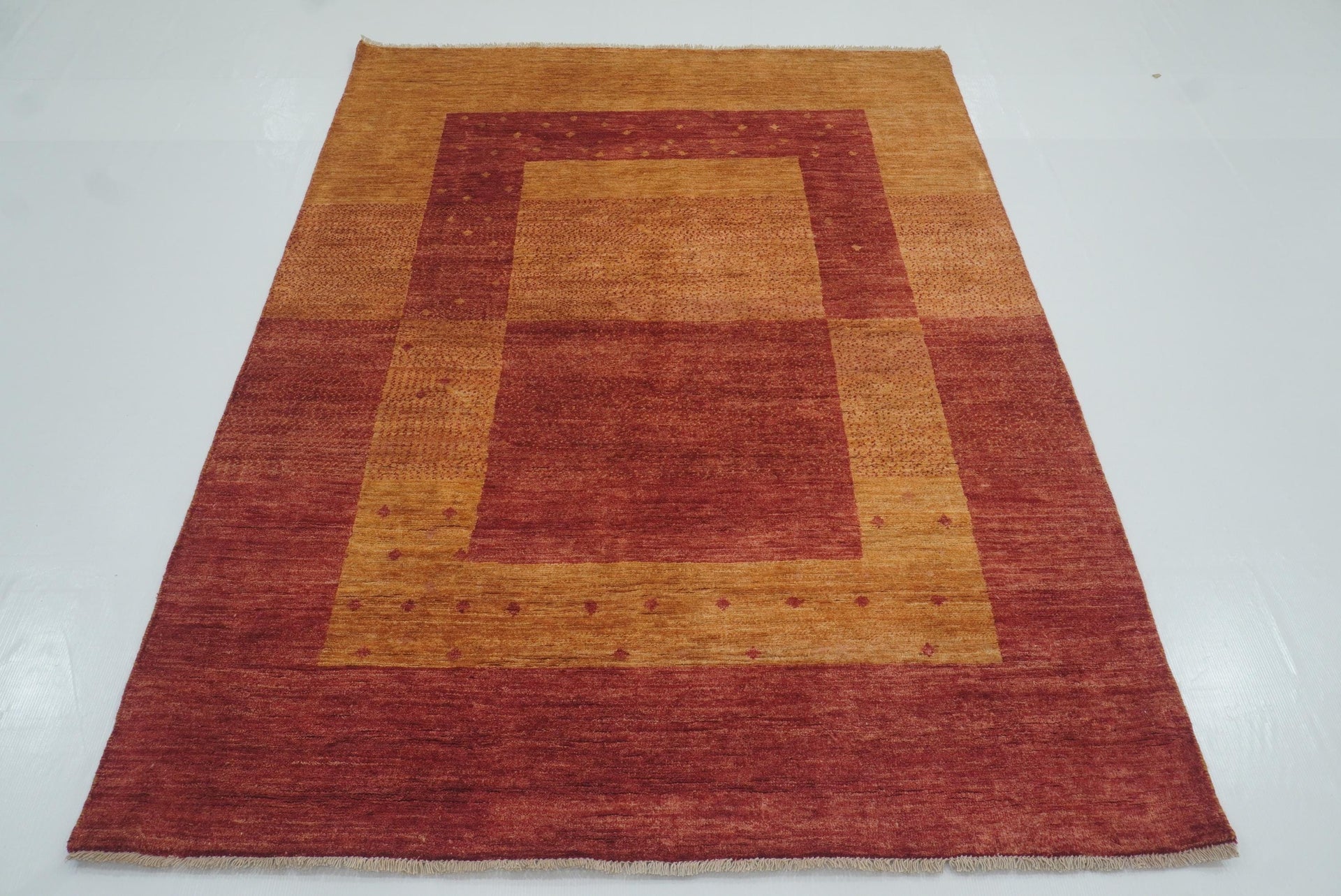 4'9"x6'3" Gabbeh Red Hand Knotted Afghan Modern Rug