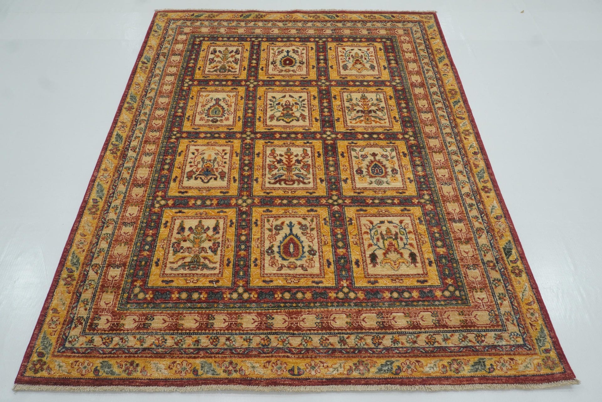 5x6 Beige Bakhtiar Afghan Hand-Knotted Oriental Rug