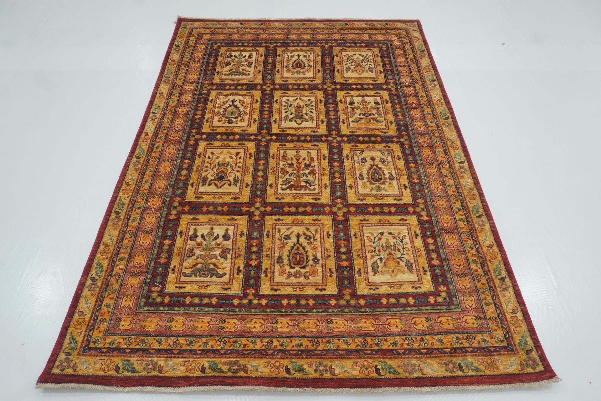 5x7 Beige Bakhtiar Afghan Hand-Knotted Oriental Rug