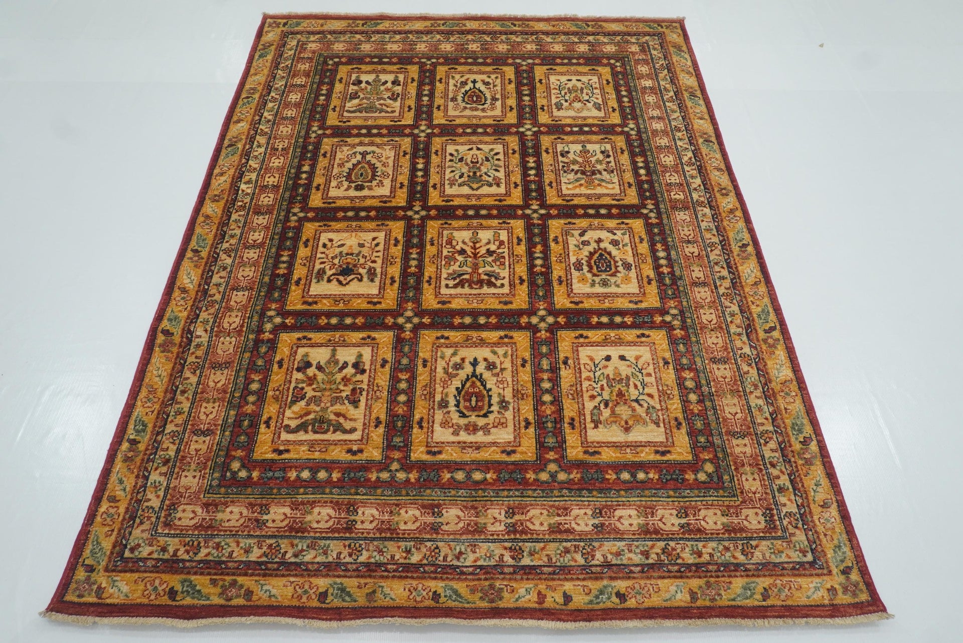 5x7 Beige Bakhtiar Afghan Hand-Knotted Oriental Rug