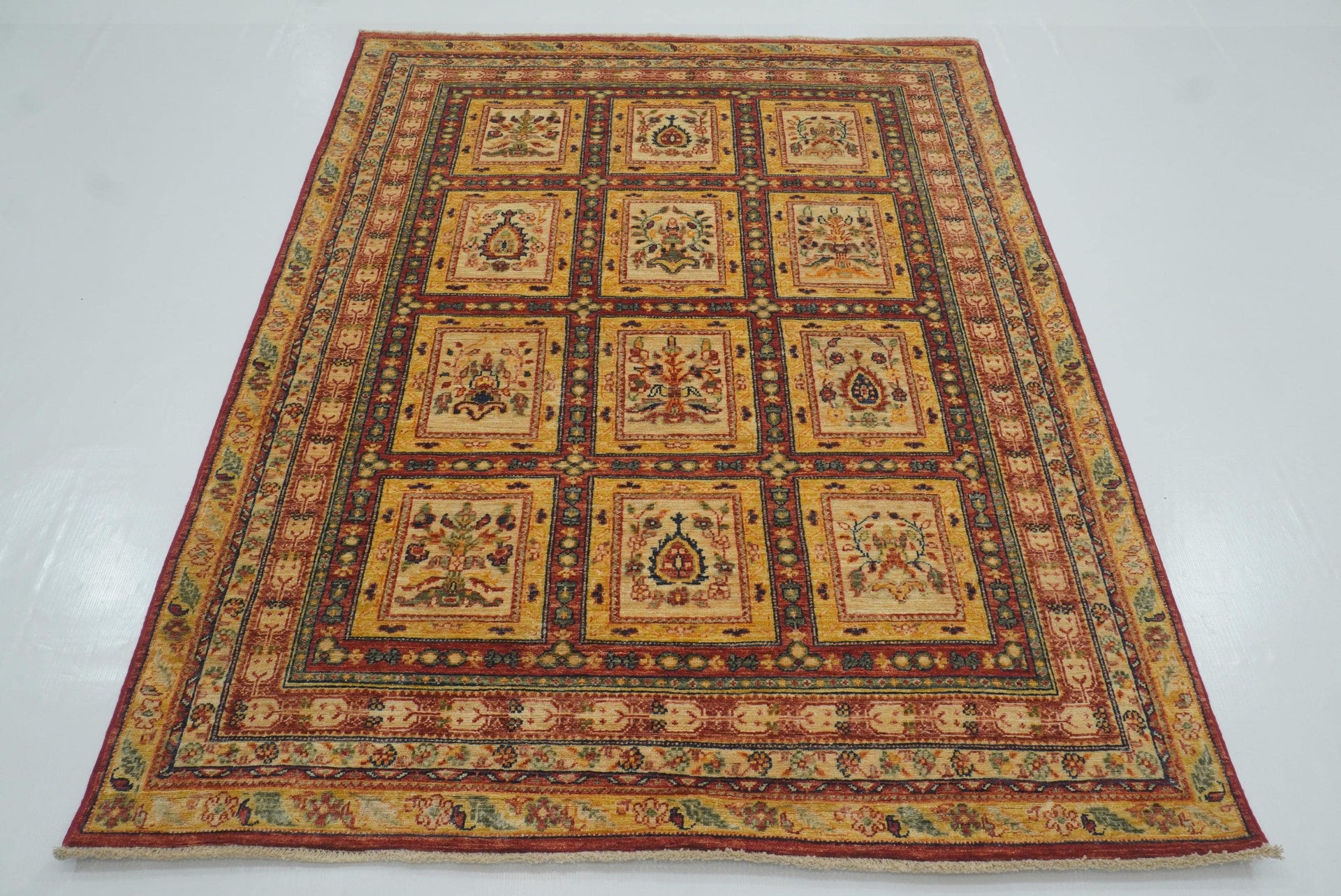 5x6 Beige Bakhtiar Afghan Hand-Knotted Oriental Rug
