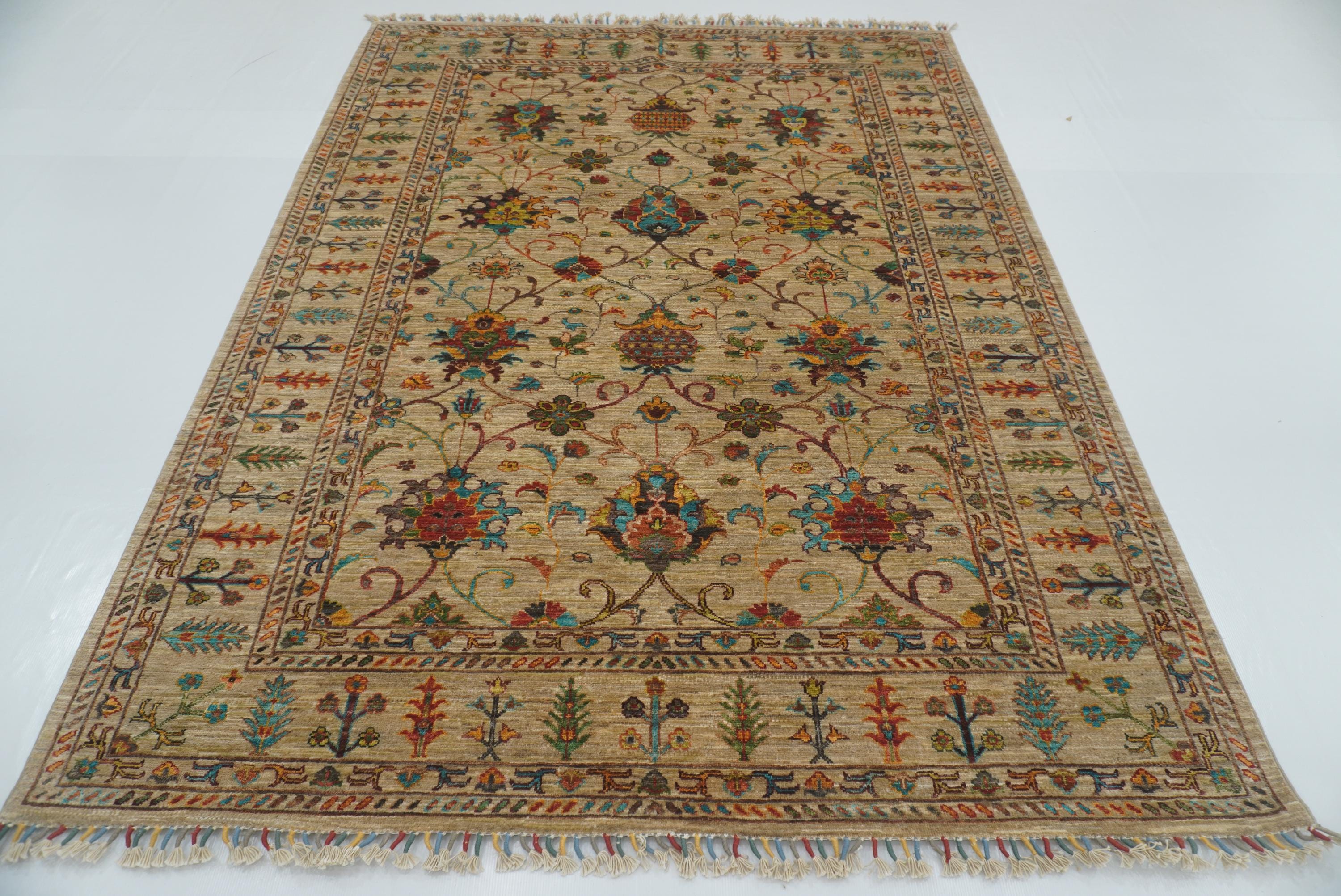 6x8 Beige Waziri Afghan Hand Knotted Oriental Rug - Yildiz Rugs