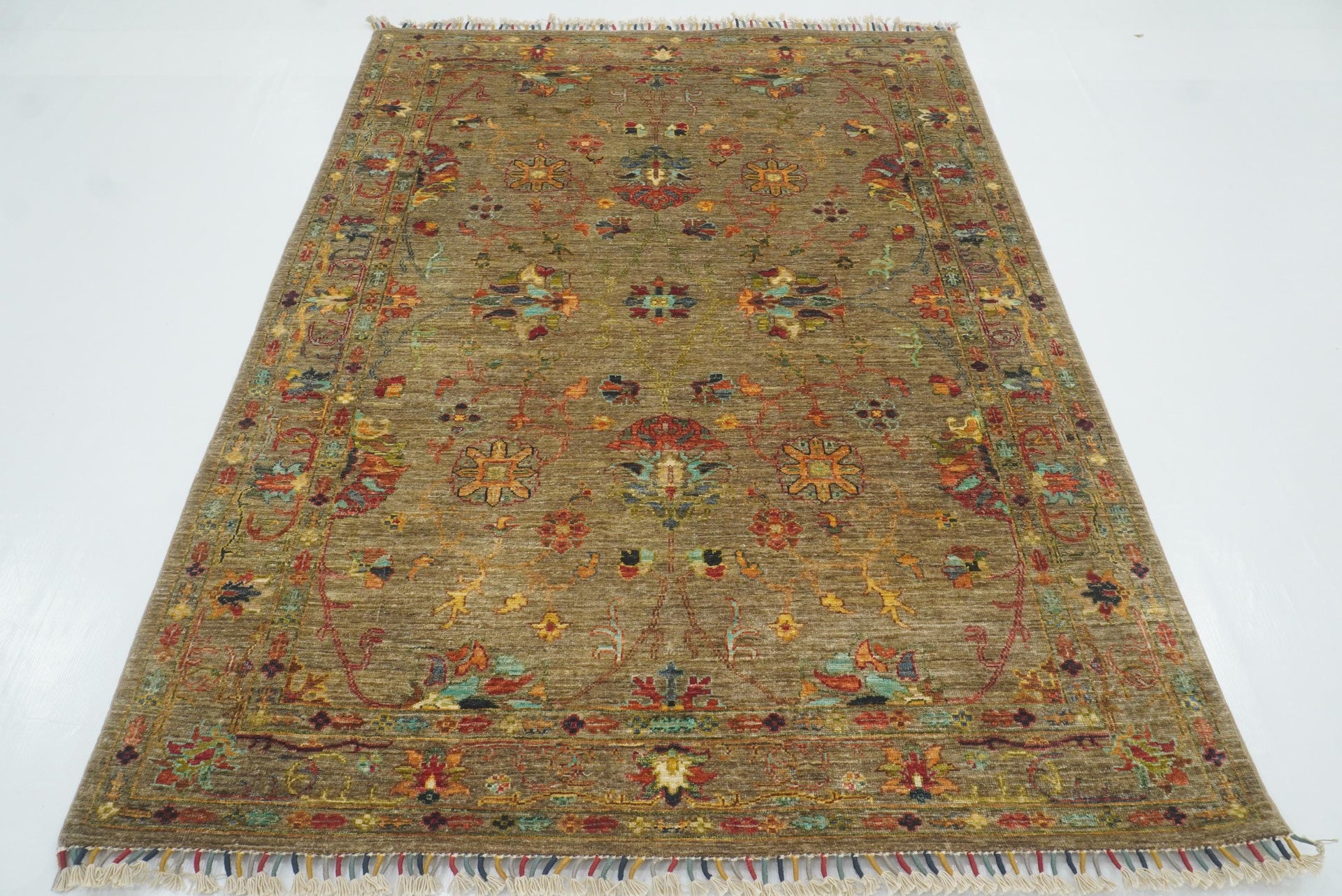 5x7 Waziri Brown Taupe Hand-Knotted Afghan Oriental Rug - Yildiz Rugs