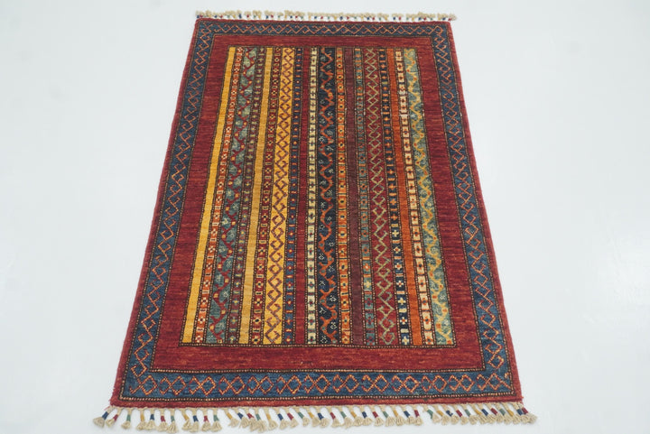 3x4 Red Turkish Style Hand knotted Wool Rug - Yildiz Rugs