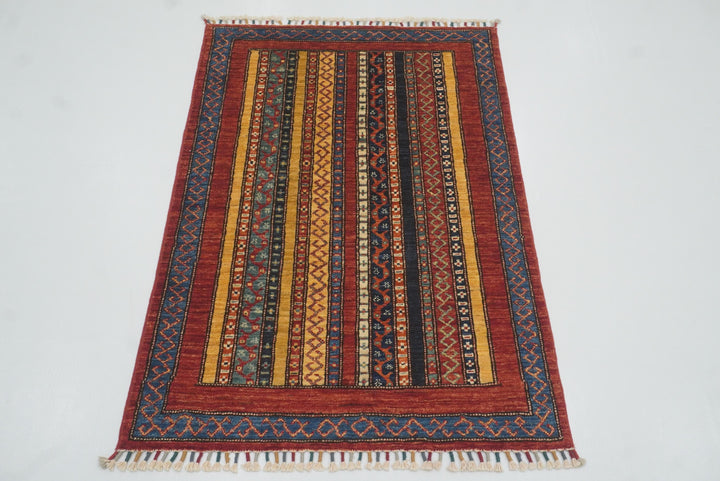 3x4 Red Turkish Style Hand knotted Wool Rug - Yildiz Rugs