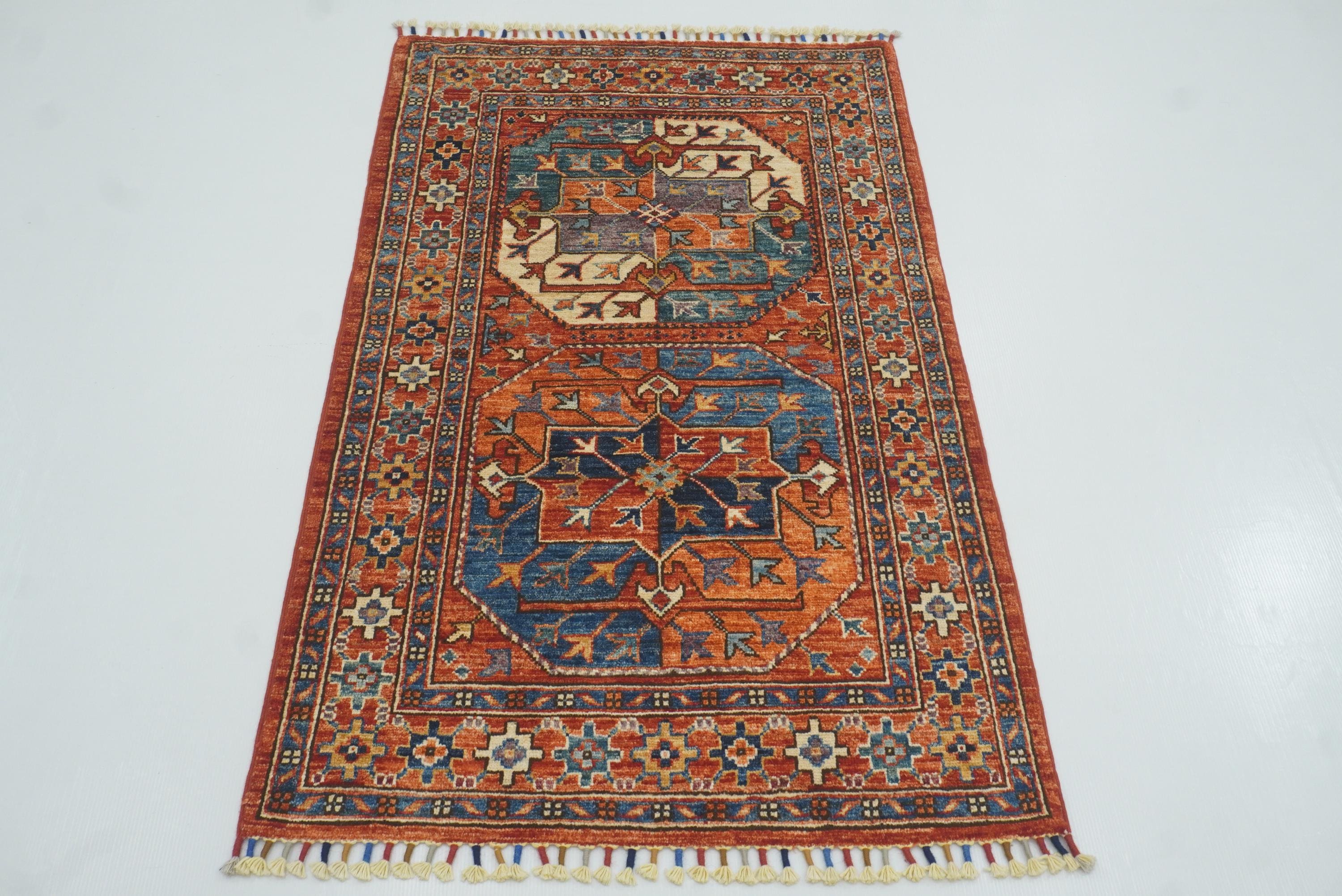 3x4 Red Ersari Hand Knotted Afghan Oriental Rug - Yildiz Rugs