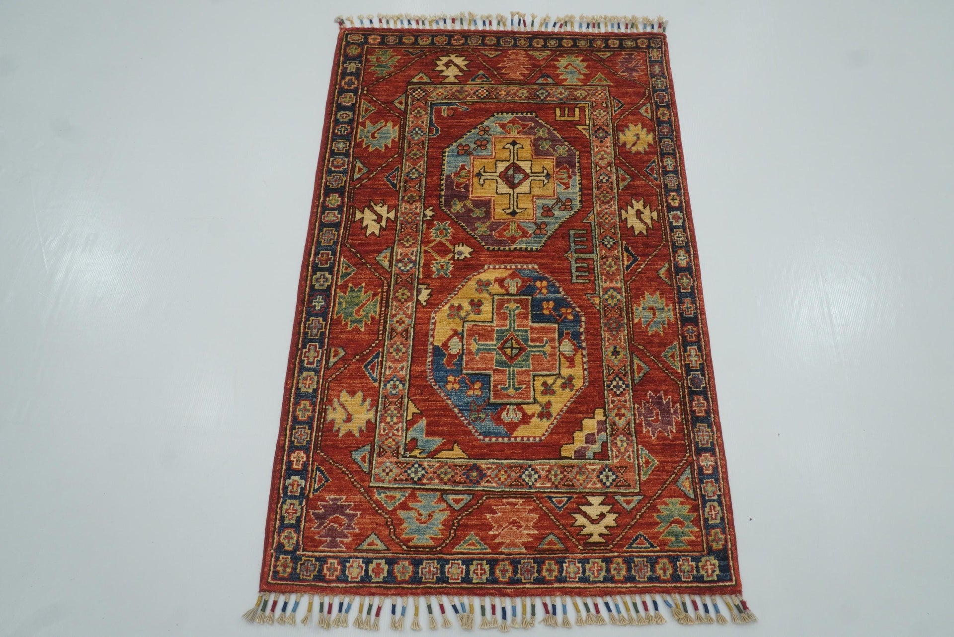 3x4 Red Ersari Hand Knotted Afghan Wool Oriental Rug - Yildiz Rugs