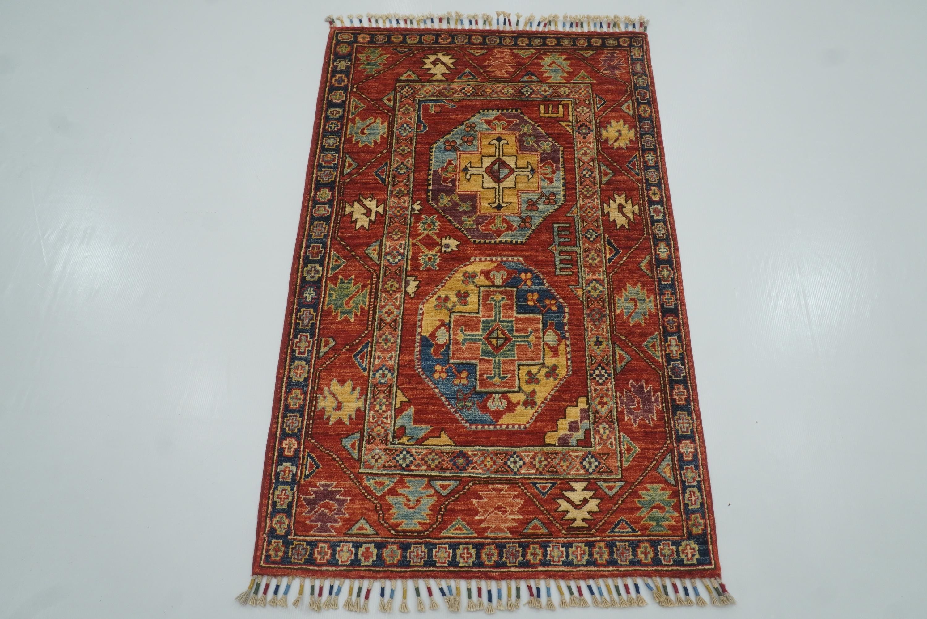 3x4 Red Ersari Hand Knotted Afghan Wool Oriental Rug - Yildiz Rugs