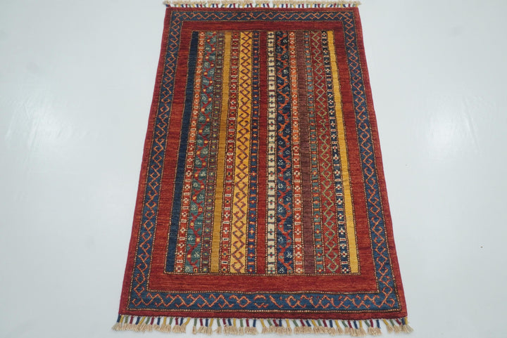 3x4 Red Turkish Style Hand knotted Wool Rug - Yildiz Rugs