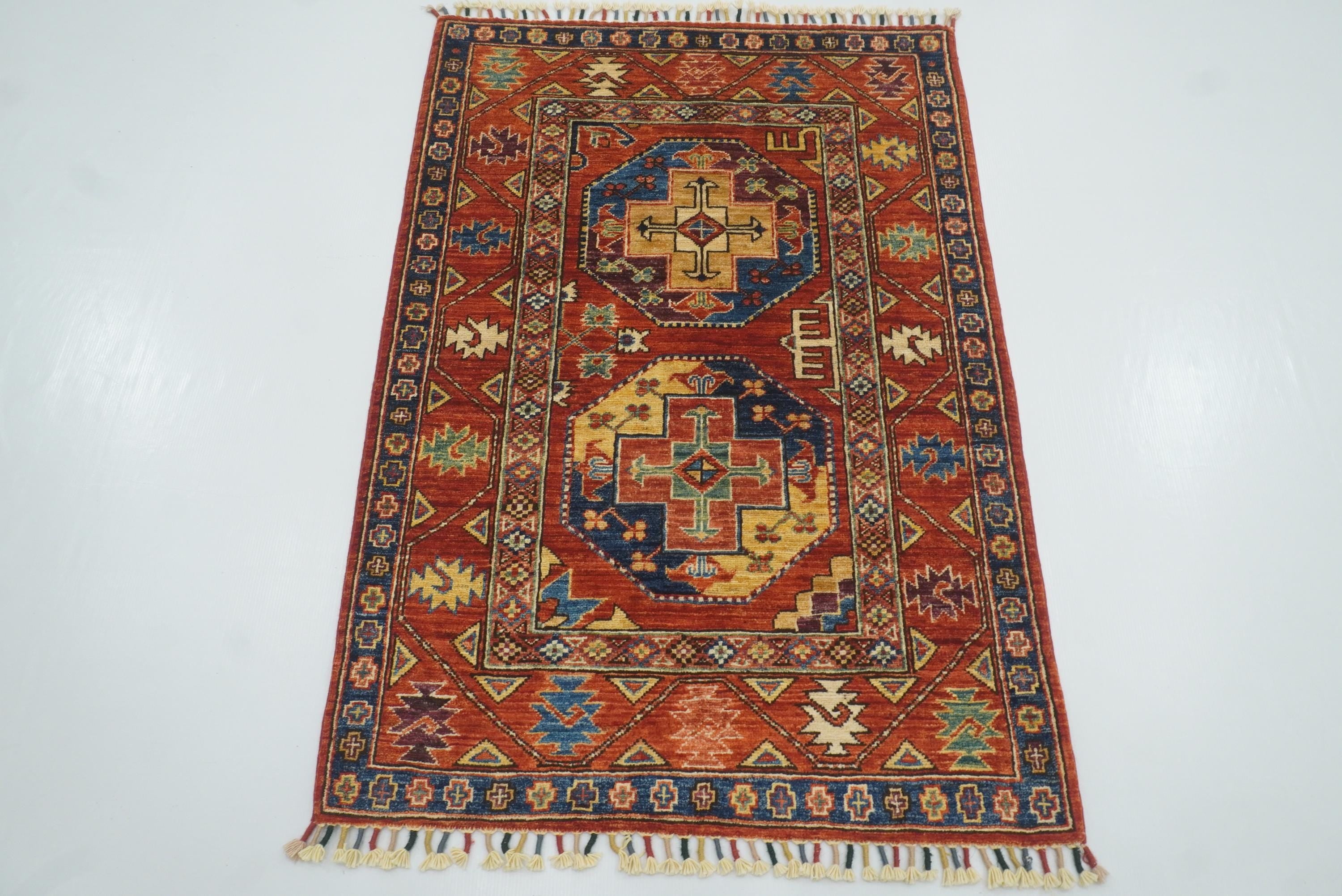 3x4 Red Ersari Hand Knotted Afghan Wool Oriental Rug - Yildiz Rugs