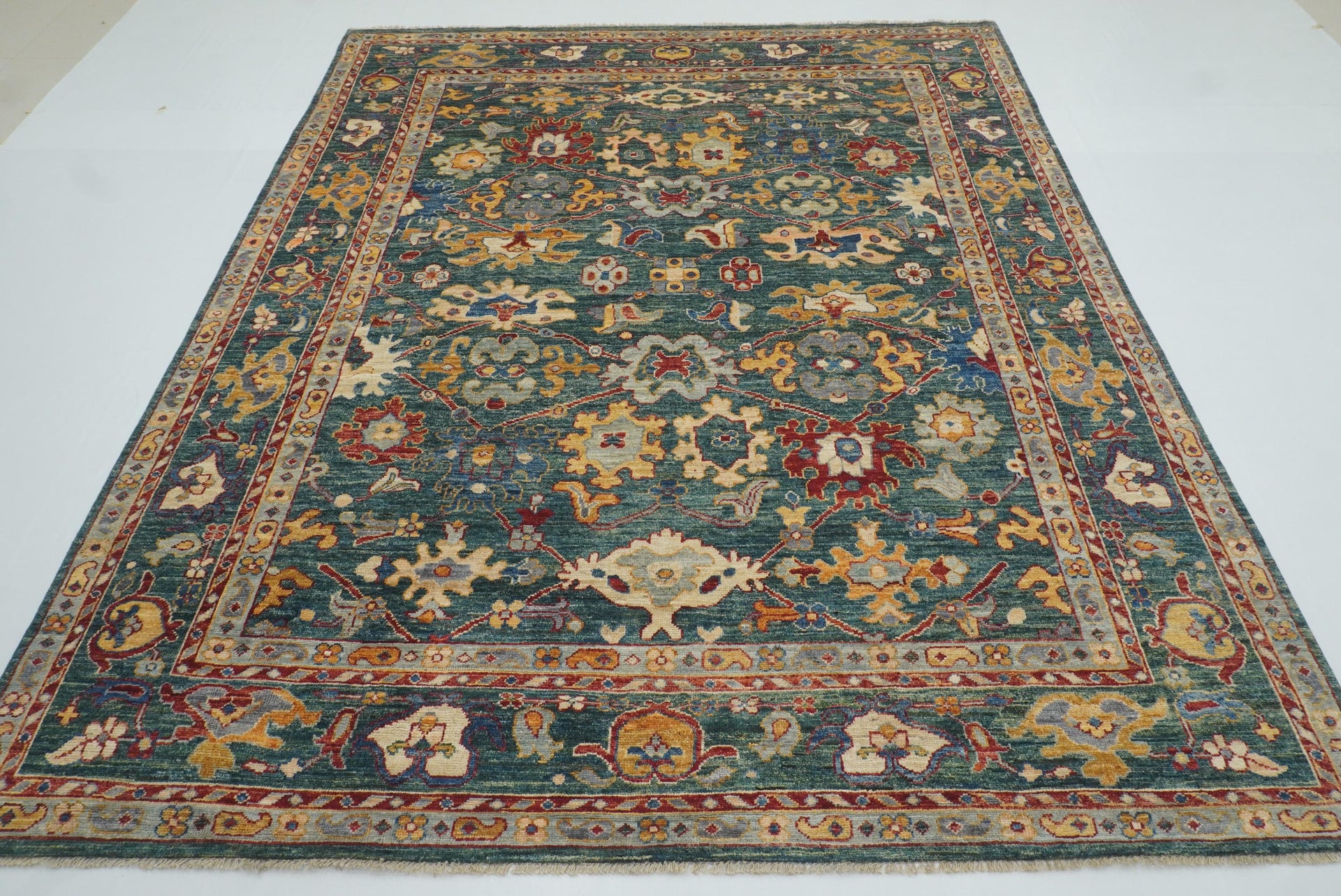 8x10 Green Oushak Hand-Knotted Wool Oriental Rug - Yildiz Rugs