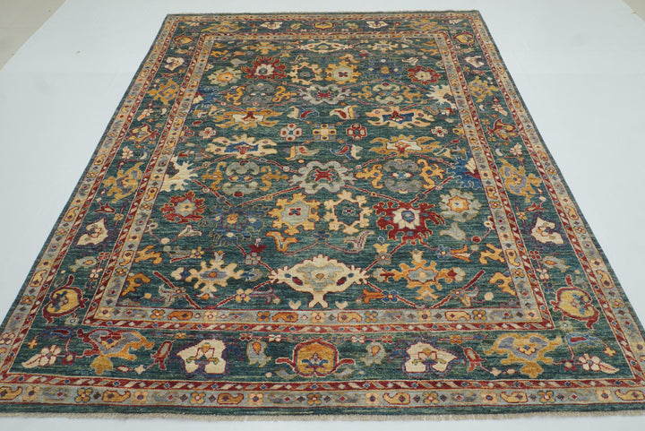 8x10 Green Oushak Hand-Knotted Wool Oriental Rug - Yildiz Rugs