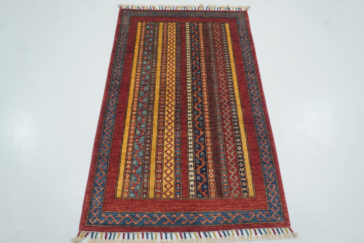 3x4 Red Turkish Style Hand knotted Wool Rug - Yildiz Rugs
