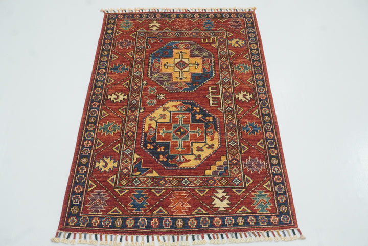 3x4 Red Ersari Hand Knotted Afghan Oriental Rug - Yildiz Rugs