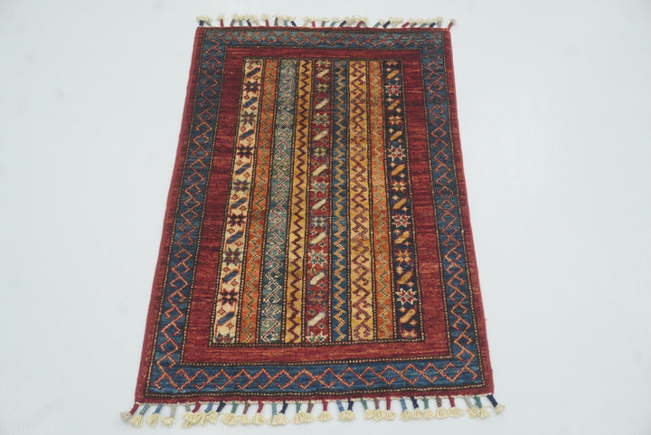 2x3 Red Turkish Hand-Knotted Wool Rug - Yildiz Rugs