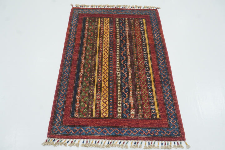 3x4 Red Turkish Style Hand knotted Wool Rug - Yildiz Rugs