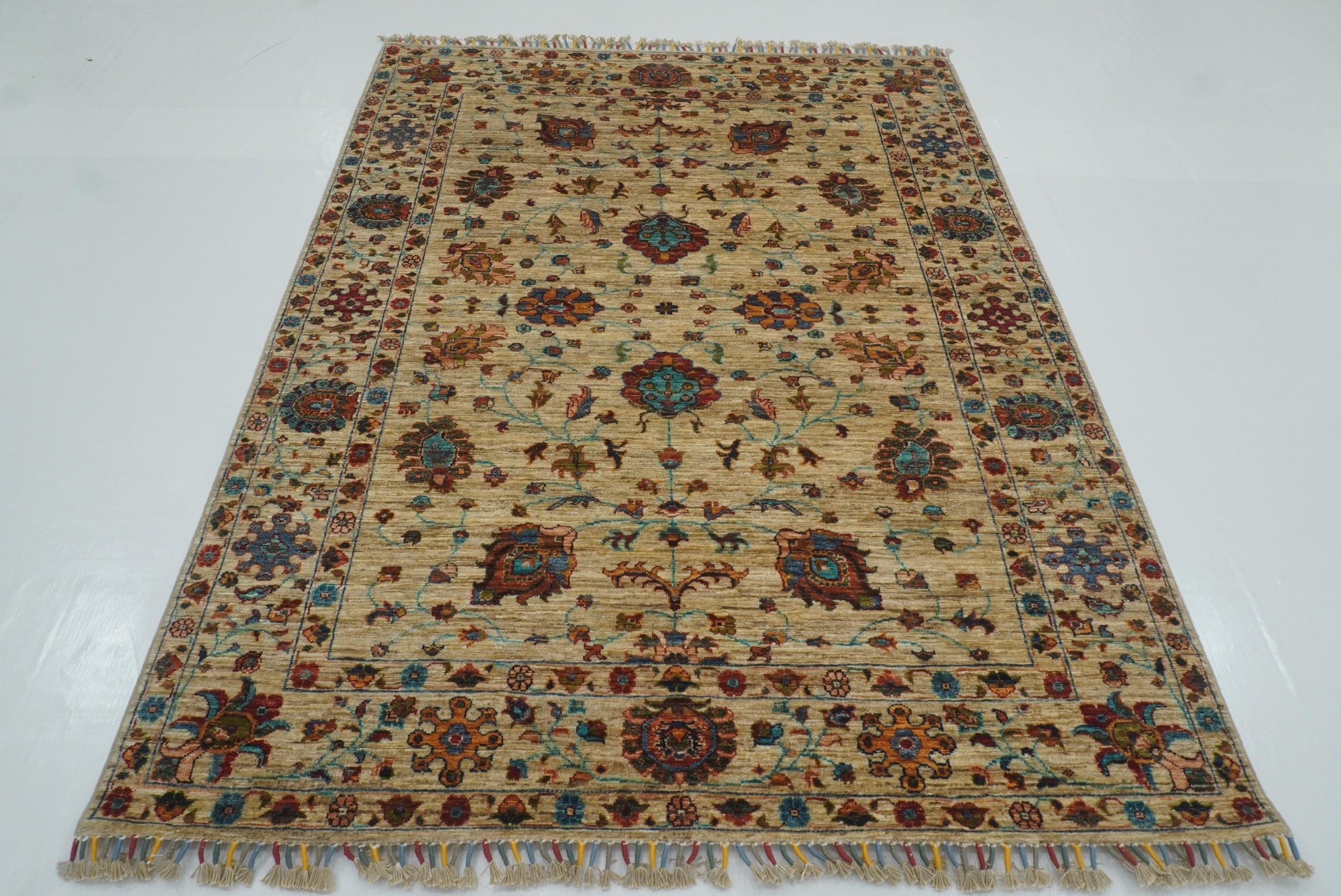 5x7 Beige Waziri Afghan Hand knotted Wool Oriental Rug - Yildiz Rugs