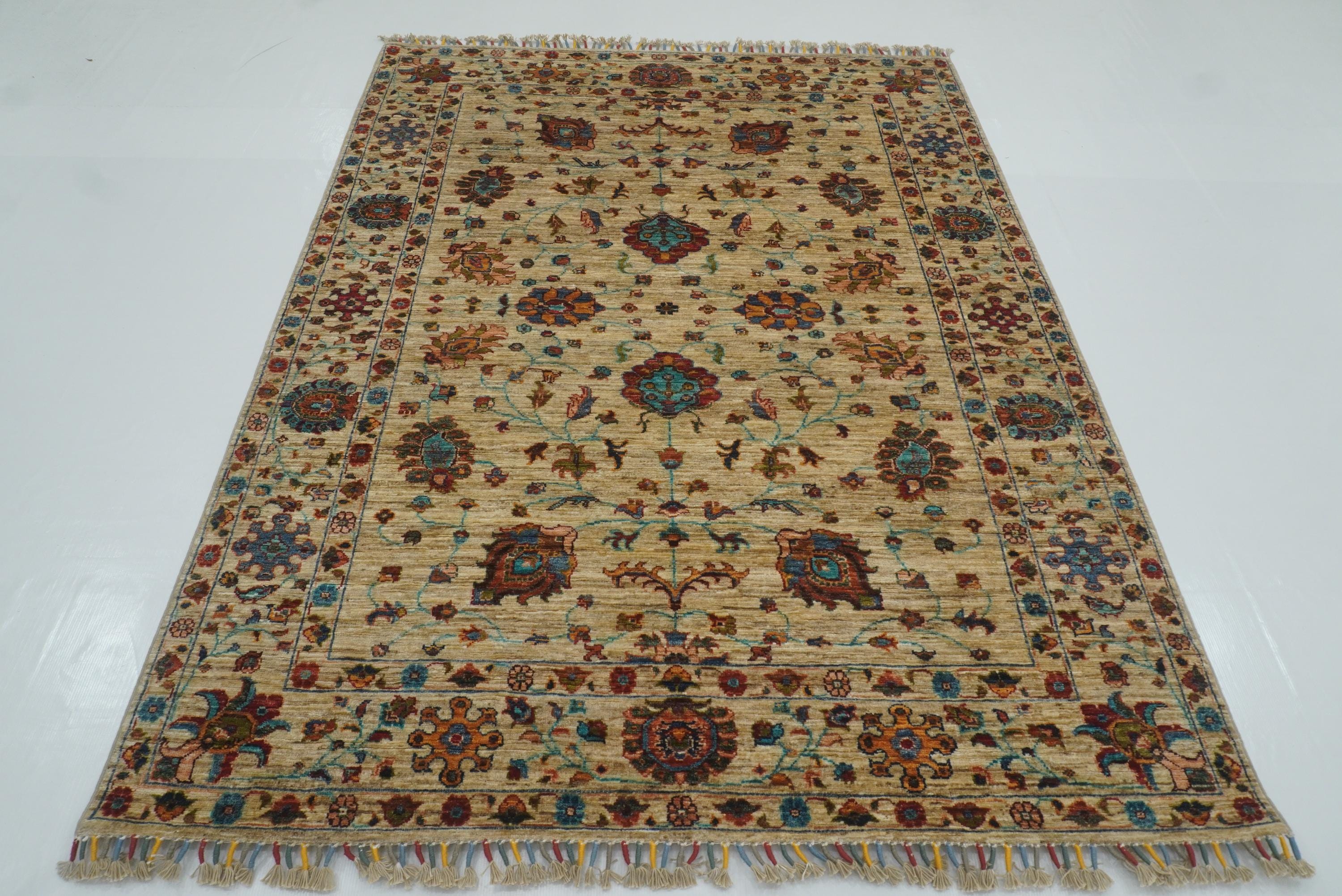 5x7 Beige Waziri Afghan Hand knotted Wool Oriental Rug - Yildiz Rugs