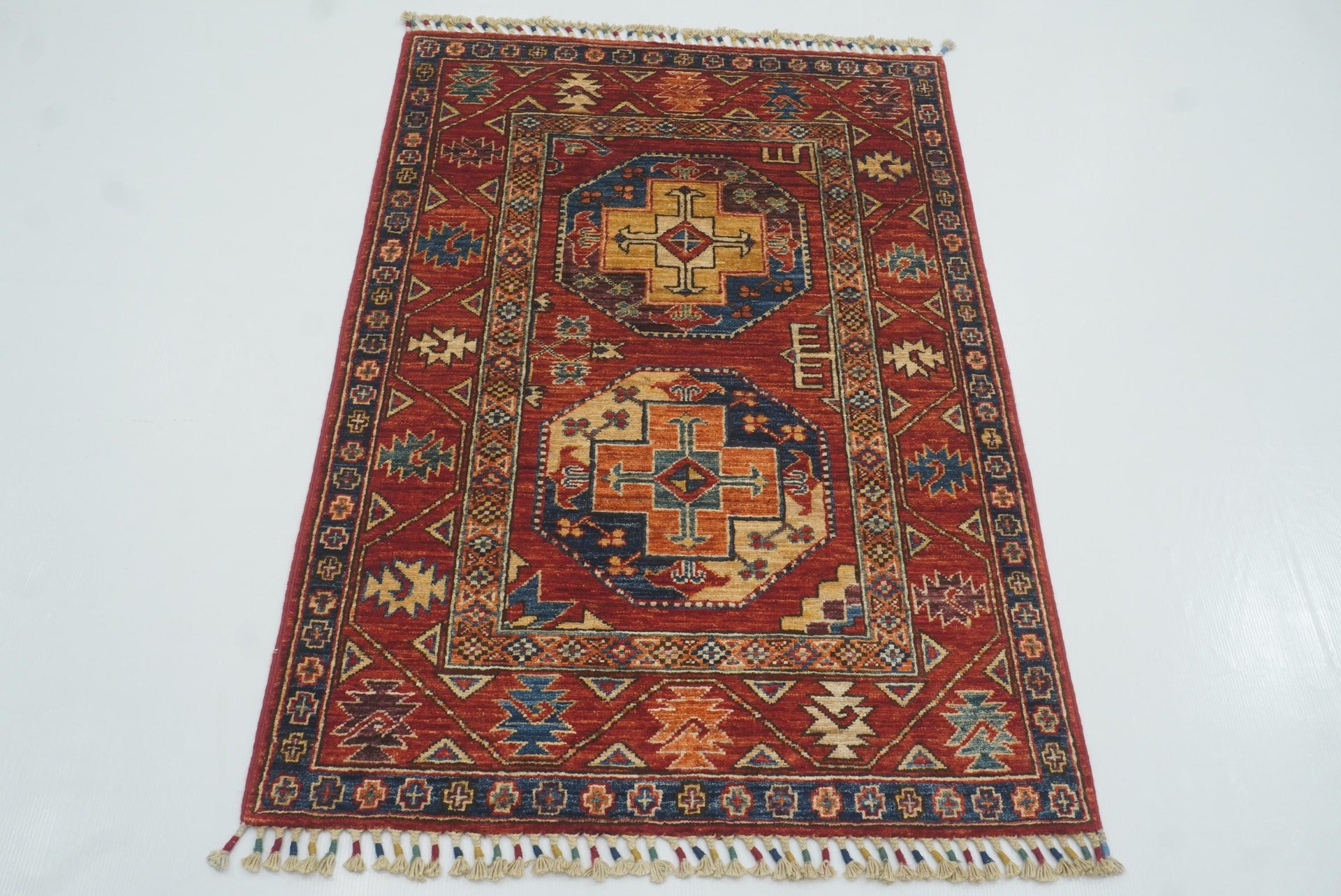 3x4 Red Ersari Hand Knotted Afghan Wool Oriental Rug - Yildiz Rugs