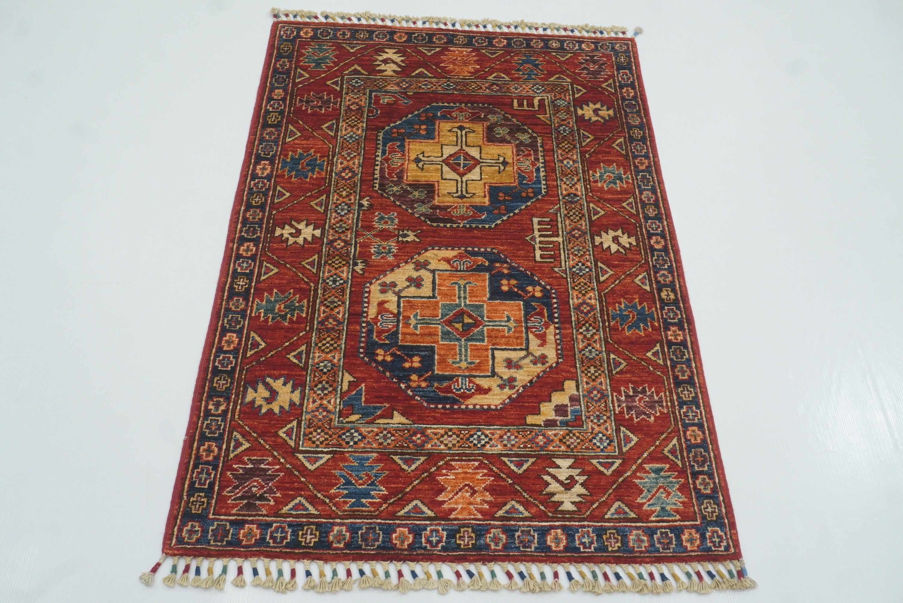 3x4 Red Ersari Hand Knotted Afghan Wool Oriental Rug - Yildiz Rugs