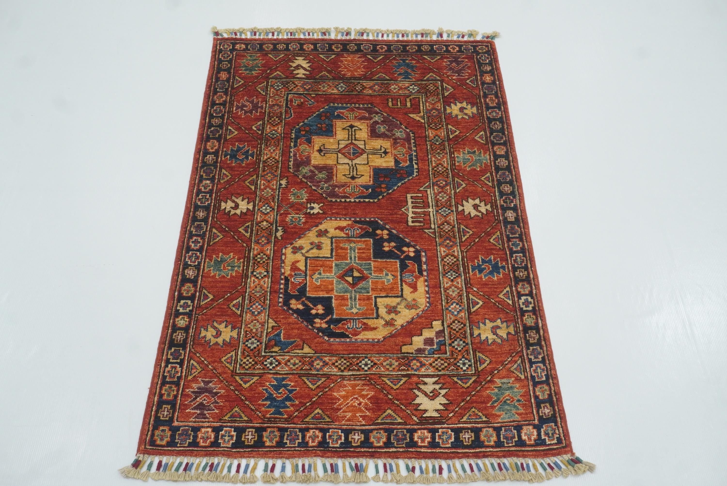 3x4 Red Ersari Hand Knotted Afghan Wool Oriental Rug - Yildiz Rugs