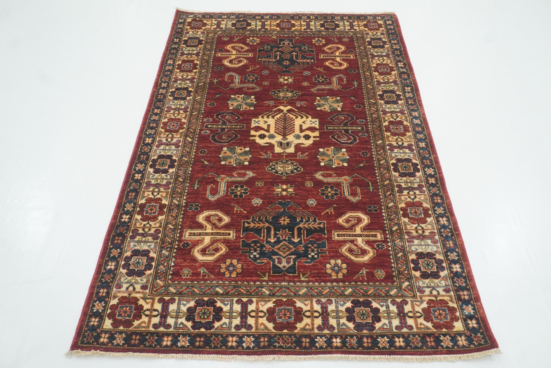 4x6 Red Kazak Hand Knotted Afghan Oriental Rug - Yildiz Rugs