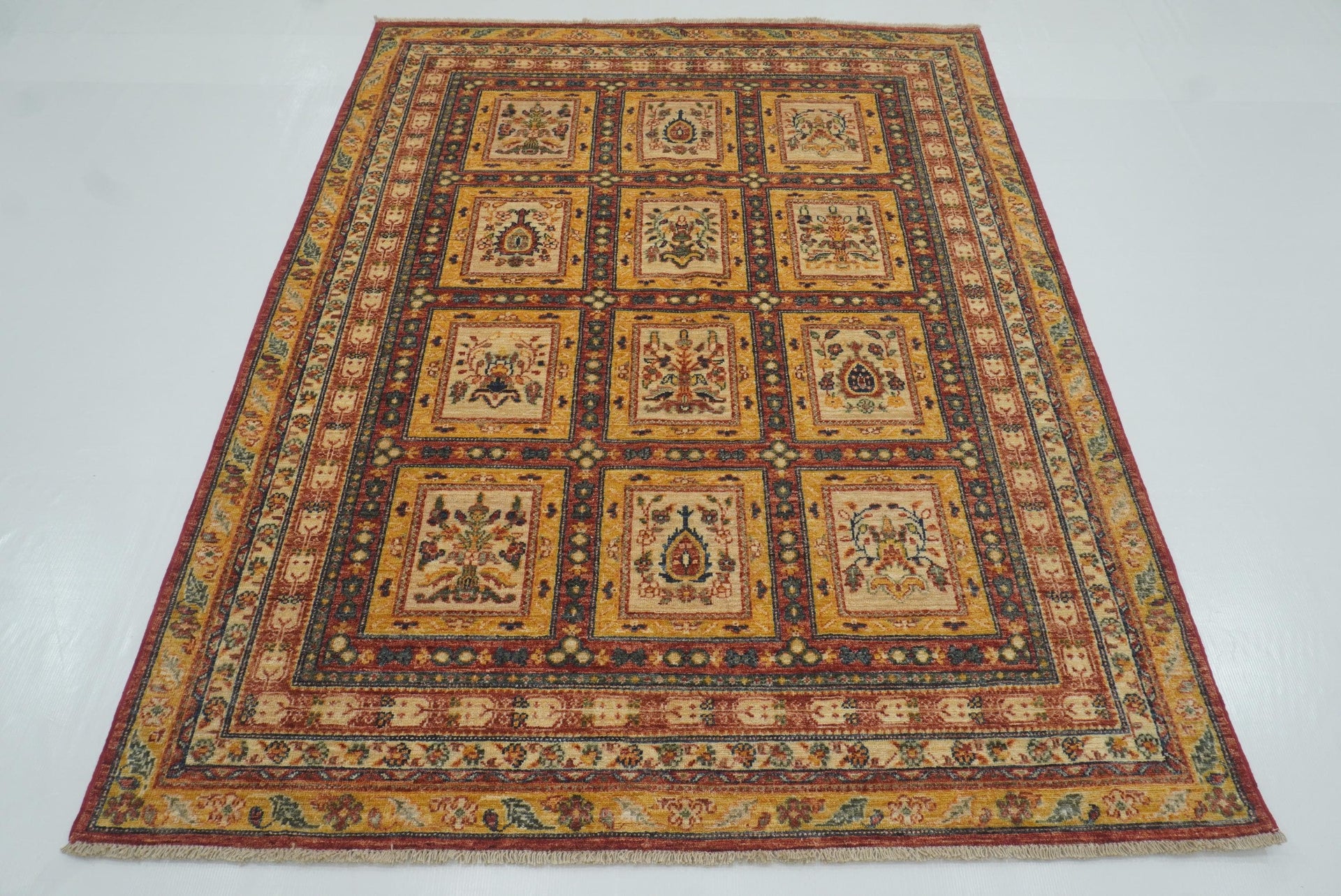 5x7 Beige Bakhtiar Afghan Hand-Knotted Wool Oriental Rug - Yildiz Rugs